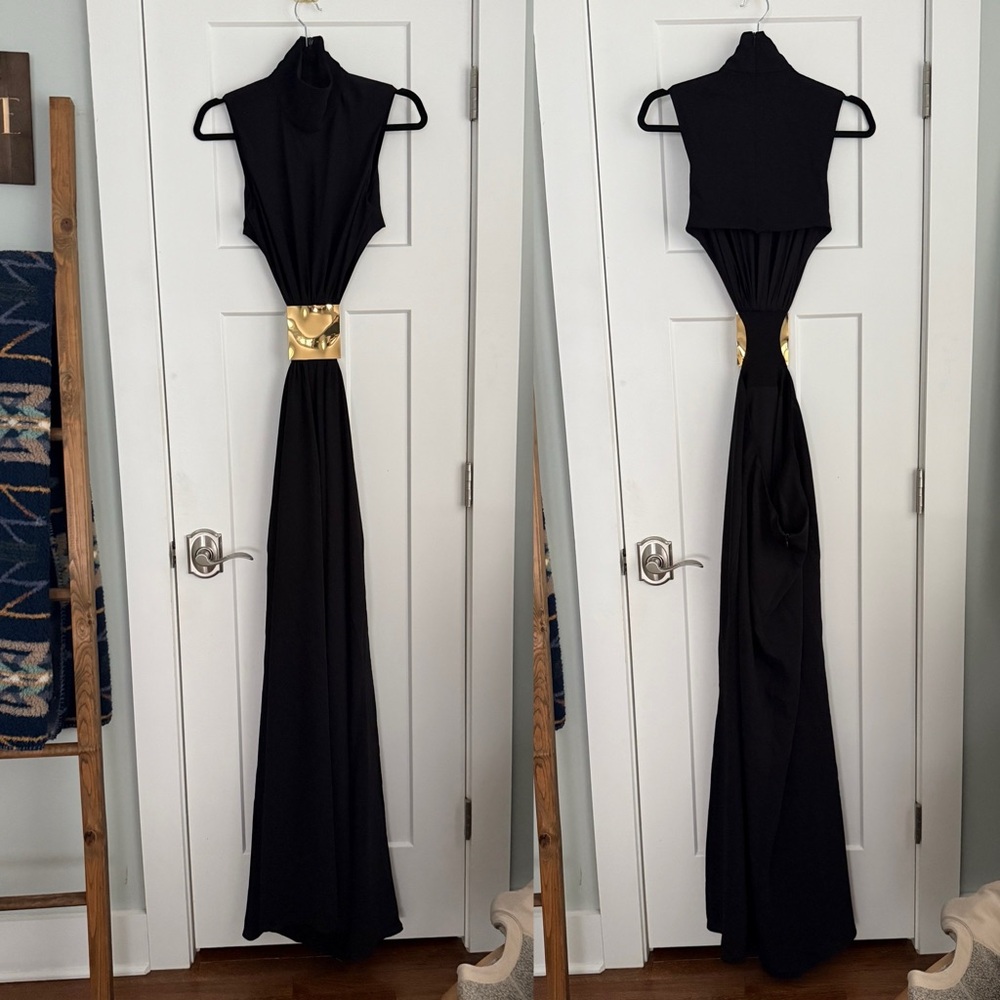ALEXIS Prague High Neck Cut Out Dress Black Gold NEW with tag - Picture 3 of 9